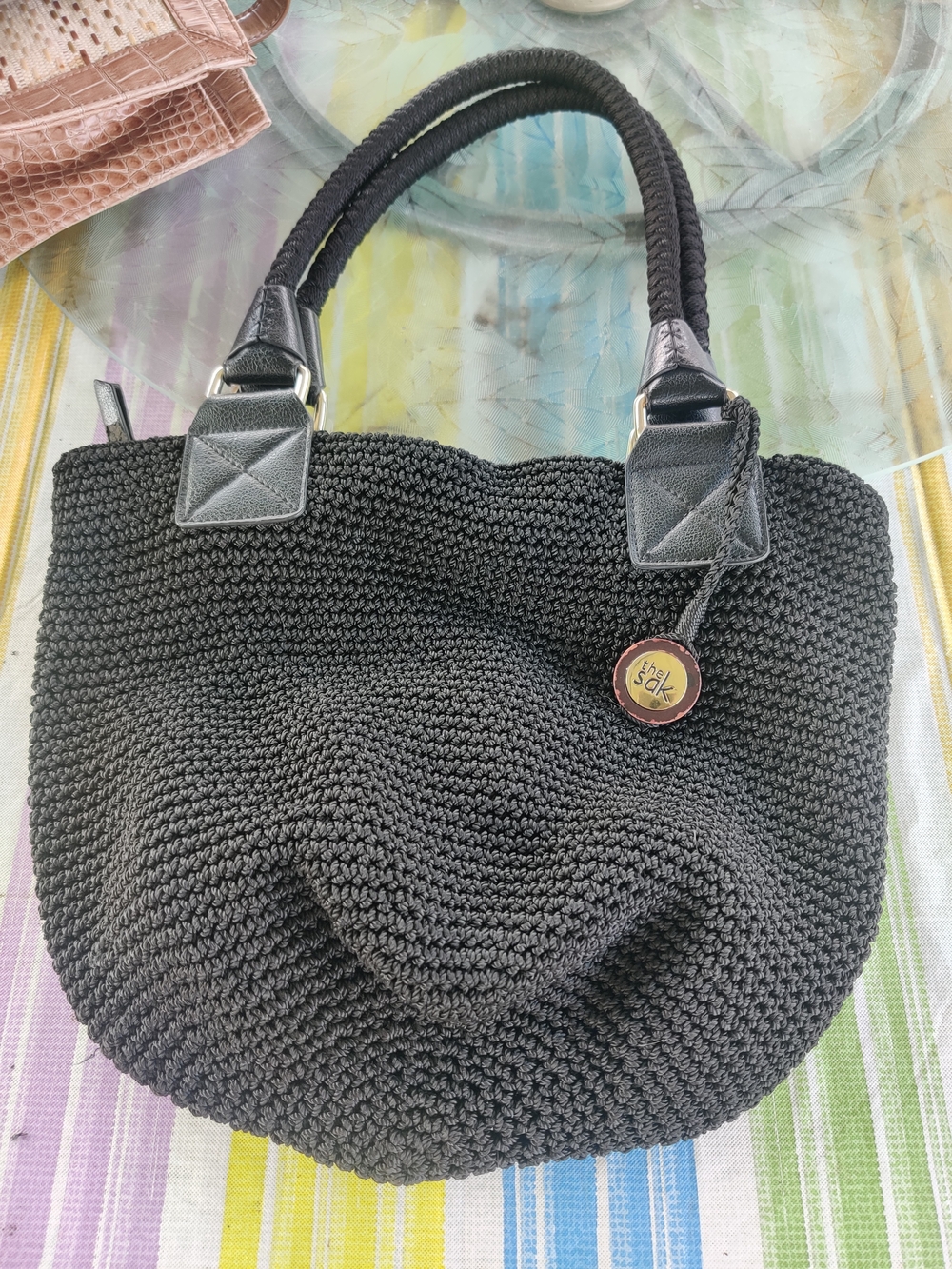 The Sak Black Crochet Knit Bucket Bag